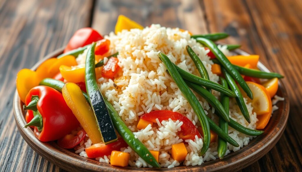 healthy vegetables and rice dishes