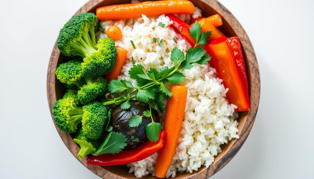 healthy vegetables and rice dishes